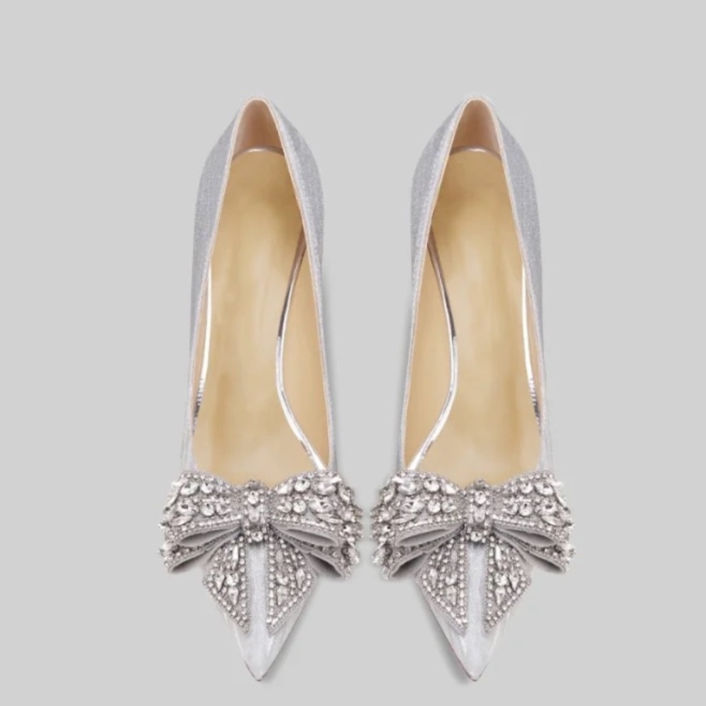 Silver Diamond Ribbon High Heels